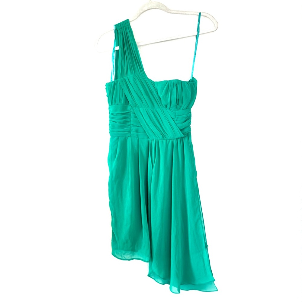 H&M One-Shoulder DRESS Green Pleated Chiffon Asymmetrical Hem Bridesmaid 4 - Picture 1 of 11